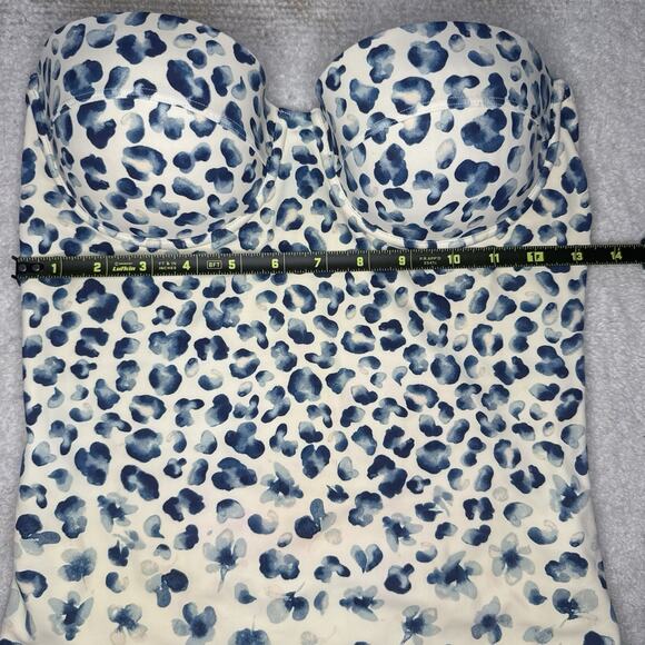 TORY BURCH Bandeau Strapless One Piece Swimsuit Blue Designer Resort Vacation M - Picture 6 of 10